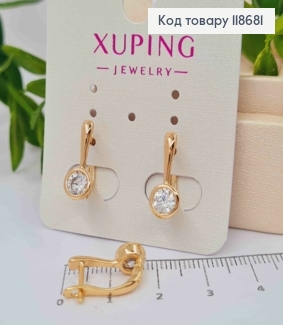 Серьги с одним камешком в оправе, длина 1,7см, английская застежка, Xuping 18К. 118681 фото