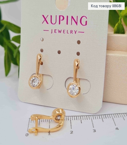 Серьги с одним камешком в оправе, длина 1,7см, английская застежка, Xuping 18К. 118681 фото 1