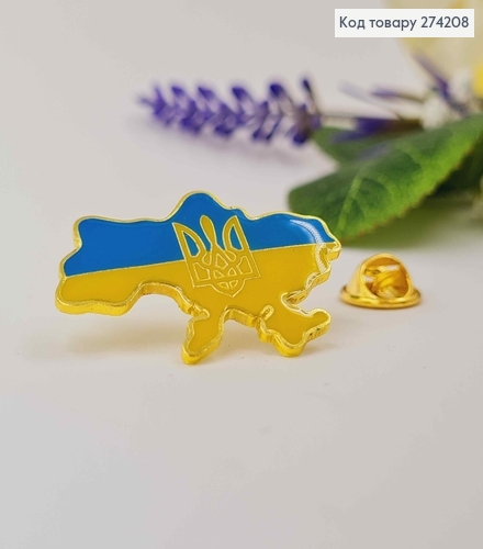Брошка патріотична "Територія України з гербом "  3,5*2,5см на вкрутці 274208 фото 1