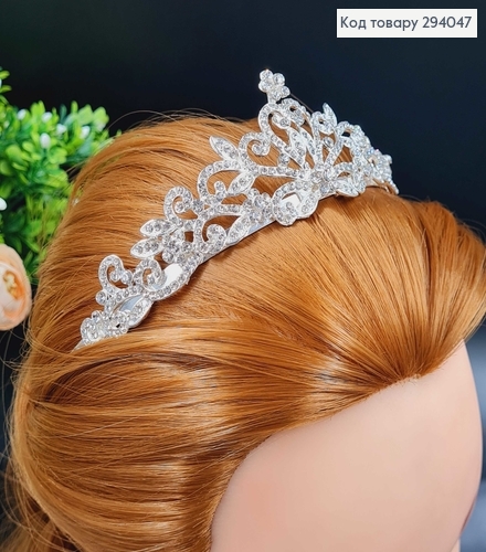 Тіара під срібло "Завиток з квіточками" з перламутровими камінцями 294047 фото 2