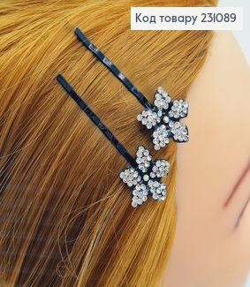 Невидимка металл 5,8 см черная с цветком 2 шт / уп цена за уп. 231089 фото