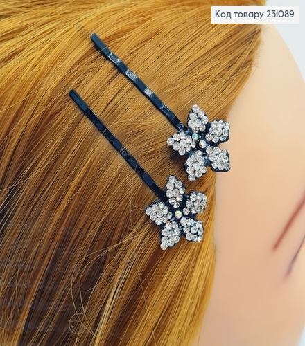 Невидимка металл 5,8 см черная с цветком 2 шт / уп цена за уп. 231089 фото 1