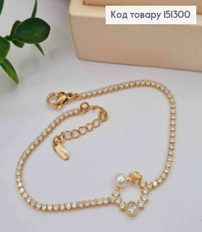 Браслет з Блискучими камінцями, Перлинкою та Квіткою, довжина 17+3см, Xuping 18K 151300 фото