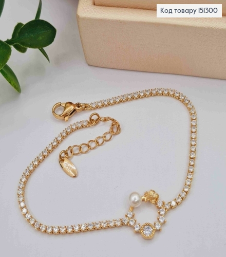 Браслет з Блискучими камінцями, Перлинкою та Квіткою, довжина 17+3см, Xuping 18K 151300 фото 1