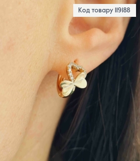 Сережки кільця "Серце з Бантиком" з Блискучими камінцями, (1см), діаметр 1,2см, Xuping 18K 119188 фото