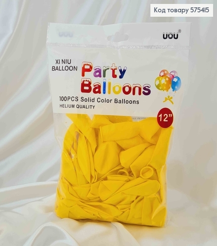 Воздушные шары латексные, ЖЕЛТЫЕ, 12'' UOU, 100шт/уп 575415 фото 1