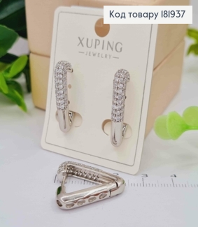 Серьги родованные кольца "Треугольники" с Блестящими камешками, 2,4см, XUPING 181937 фото