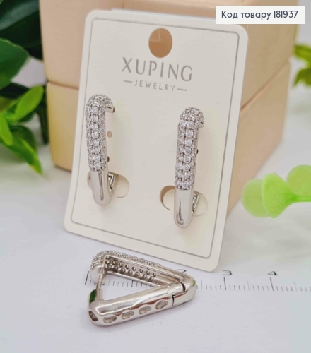 Серьги родованные кольца "Треугольники" с Блестящими камешками, 2,4см, XUPING 181937 фото 1
