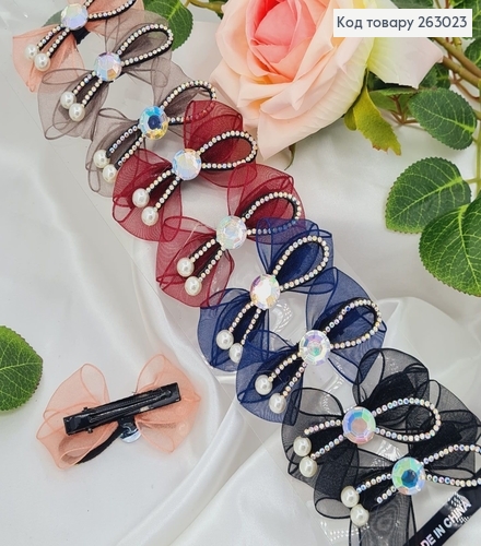 Заколка (10шт) чорная Стрела (Клюв) в камнях  8см в асорт. 263023 фото 1