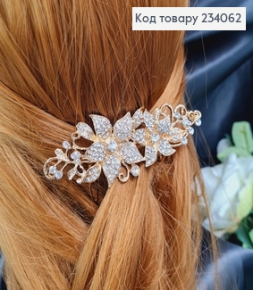 Гребінь для волосся  в камінцях 10см , Квіточки золотого  кольору 234062 фото