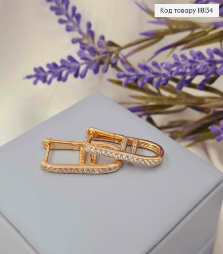 Серьги Овальные с перепонками и Блестящими камешками, 2,5см, англ. зам., XUPING 18K 118134 фото 2