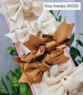 Набор резинок (20шт), БАНТИК со стразами, Бежевый цвет, резинка 3см, бантик 6*4см 261320 фото