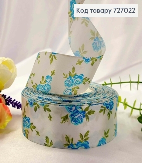 Лента атласная БЕЛАЯ с принтом ЦВЕТЫ, ширина 4см, длина 50 ярдов (45м) 727022 фото