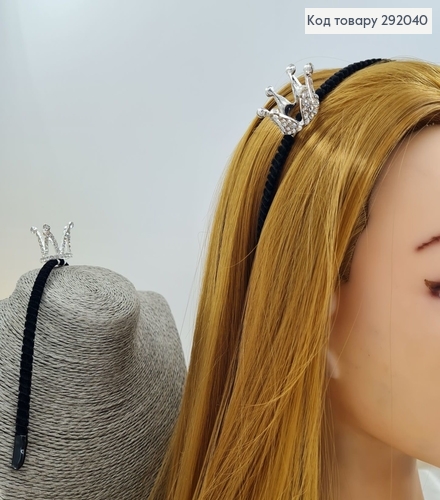 Обруч металл черный Велюр Корона 2,5 см с камнями 292040 фото 1