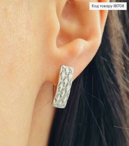 Серьги родованные "Прямоугольные" украшены Блестящими камешками, 1,6*0,6см, английская застежка,Xuping 181708 фото 1