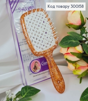 Щетка для волос, "Shulimei" Superbrush, Прозрачная с Оранжевыми блестками, 20*8см 300158 фото