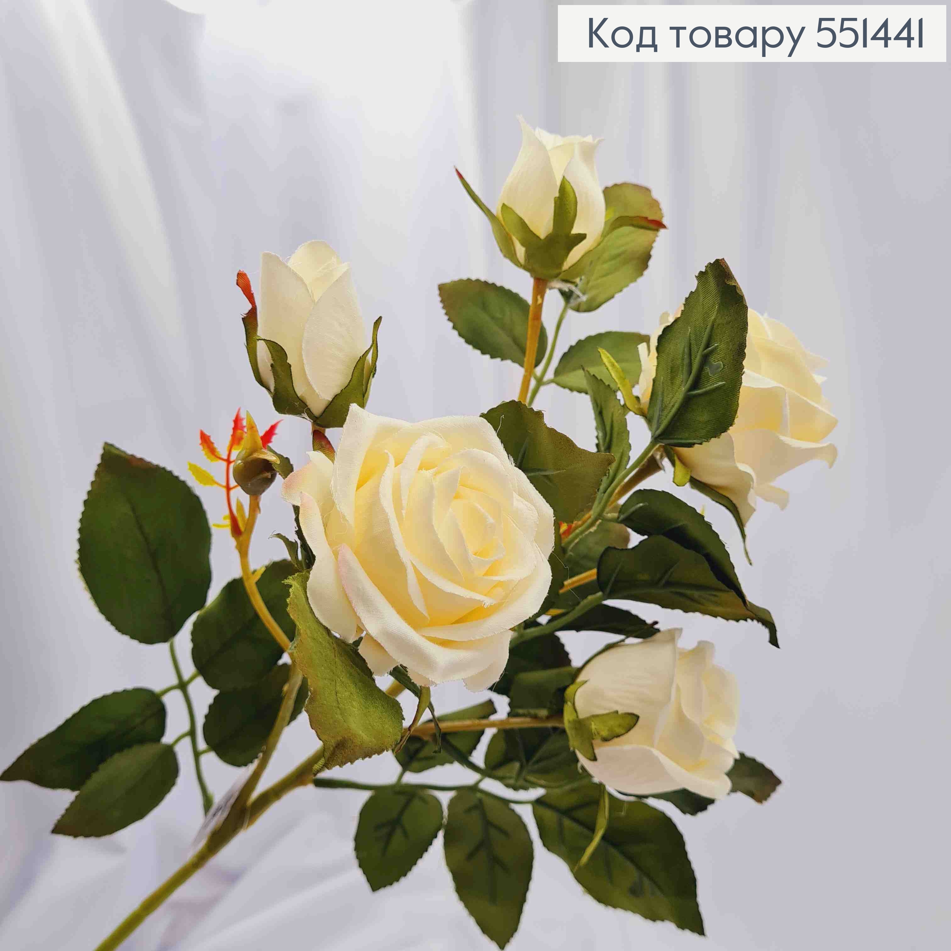 Искусственный цветок Розы, БЕЛОГО цвета, 3 цветка, 2 бутона, высота 64см 551441 фото 2
