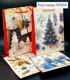 Пакет паперовий з Новорічним принтом, 32*26*10см, в асортименті 543254 фото