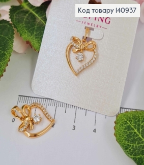 Кулон "Сердце с Бантиком" в камешках, 1,5см, Xuping 18K 140937 фото