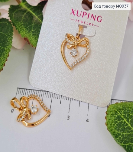 Кулон "Сердце с Бантиком" в камешках, 1,5см, Xuping 18K 140937 фото 1