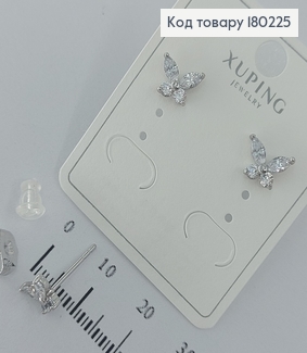 Серьги гвоздики бабочка в камнях родированые медзолото Xuping  180225 фото