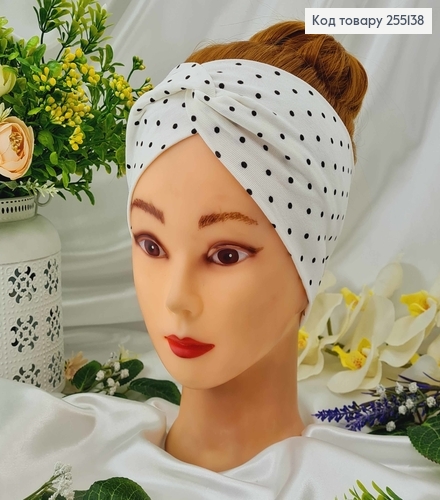 Пов'язка чалма, трикотаж дитяча, БІЛА в горошок, 20*9см, ручна робота, Україна 275220 фото 1