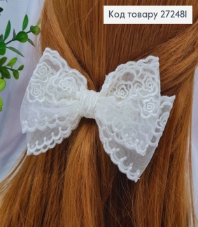 Бант цвета АИВОРИ, заколка 6см, ткань гипюр, 11*8см 272481 фото