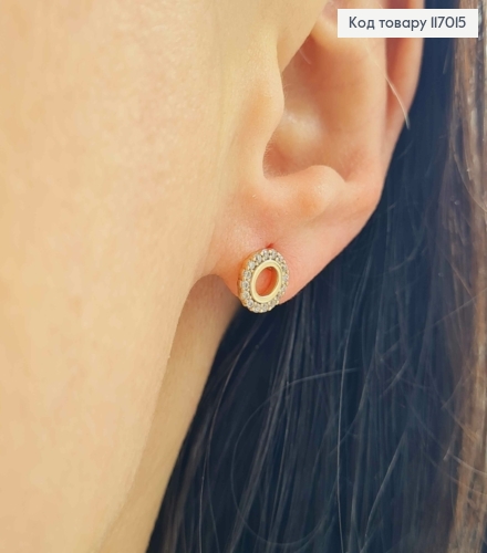 Серьги гвоздики, колечко в оправе из камней, 8мм, Xuping 18K 117015 фото 2