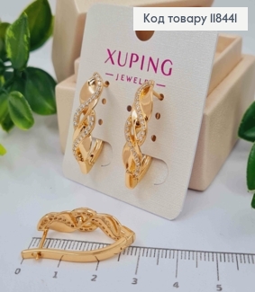 Серьги стрелы "Магическая Спираль" украшены камешками, 2,8см, англ. зам., XUPING 18K 118441 фото