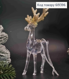 Новорічна фігура "ОЛЕНЬ", колір ПРОЗОРИЙ+блиск ЗОЛОТО, пластик, 15*7см, Україна 619396 фото