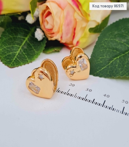 Серьги с прямоугольным камнем и звездочкой, 1,5см, англ. зам. Xuping 18K 116971 фото 2