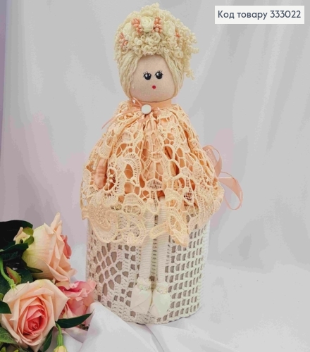 Коробка подарочная (17*13,5см), КУКЛА (23см) (Персиковое платье), ручная работа, Украина. 333022 фото 1
