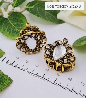 Краб металл бронза, 3см, корона с большим камешком 215279 фото