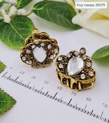 Краб металл бронза, 3см, корона с большим камешком 215279 фото 1
