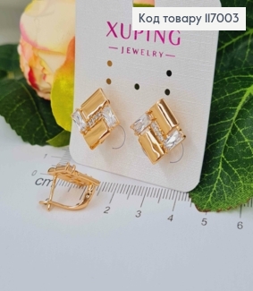 Серьги, Квадратики с камешками, 1,2см, англ. зам, Xuping 18К 117003 фото