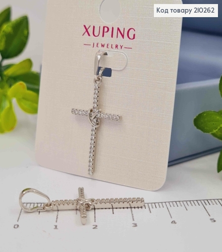 Крестик родованный украшен блестящими камешками и с узелком, 2,8*1,7см, Xuping 210262 фото 1