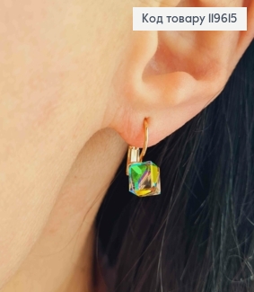 Сережки з Квадратним Зеленим каменем Сваровські Хамелеон, 1,5см, застібка левербек, Xuping 18К 119615 фото
