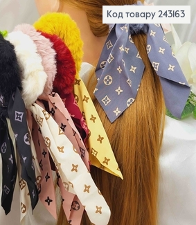 Резинка пушок, бантик твили "Луи Виттон" 12см 243163 фото
