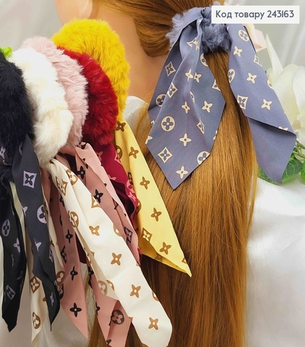 Резинка пушок, бантик твили "Луи Виттон" 12см 243163 фото 1