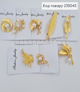 Брошь металл  золотая с камнями 235043 фото