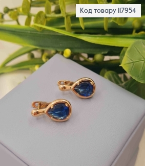 Серьги "Капелька Надежды" с Синим камешком, 1,75см, английская застежка, Xuping 18K 117954 фото
