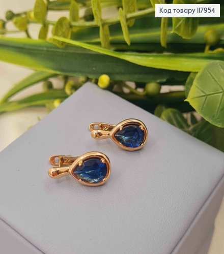 Серьги "Капелька Надежды" с Синим камешком, 1,75см, английская застежка, Xuping 18K 117954 фото 1