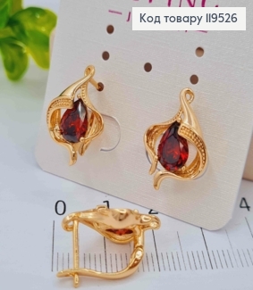 Серьги "Космическая Каплинка" с Красным камнем, 1,8см, английская застежка, Xuping 18K 119526 фото