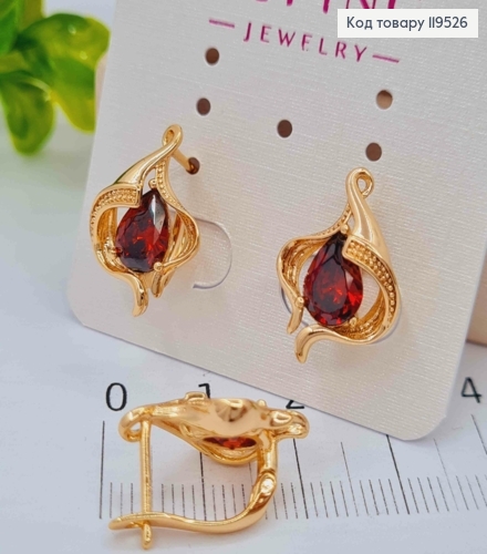 Серьги "Космическая Каплинка" с Красным камнем, 1,8см, английская застежка, Xuping 18K 119526 фото 1