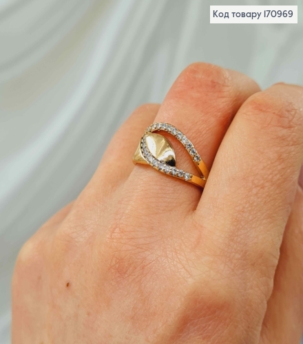 Кольцо, листик в камнях, с пластинкой, Xuping 18К 170969 фото 2