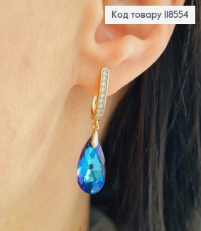 Сережки з підвісним Синім каменем Сваровскі, 1,4+1,9см, англ. застібка, Xuping 18К 118554 фото