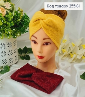 Повязка чалма, Ангора рубчик, Бордовая/Желтая в ассорт., 19,5*11см, ручная работа, Украина. 275039 фото