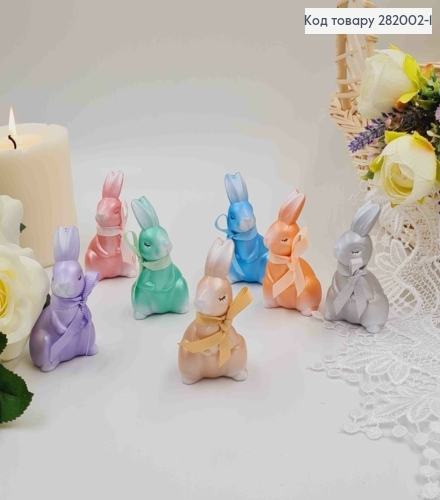 Пасхальная фигура ЗАЯЦ, с бантиком, 7,5*4см, цвета в ассорт. 282002-1 фото 1