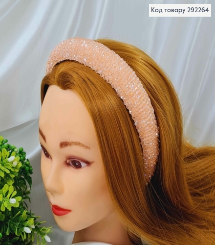 Обруч плетений блискучим стеклярусом, ПУДРА, ширина 3,5 см 292264 фото 1