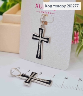 Крестик родованный с Черной эмалью украшен Блестящими камешками, 2,5*1,5см, Xuping 210277 фото
